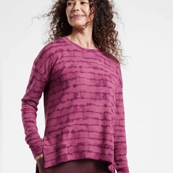 Athleta Coaster Luxe Tie Dye Shibori Striped Pink Sweatshirt - Picture 1 of 8
